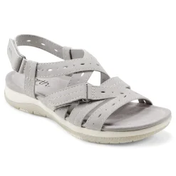 Clearance Earth Shoes Samsin Round Toe Strappy Casual Flat Sandals Light Gray