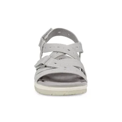 Clearance Earth Shoes Samsin Round Toe Strappy Casual Flat Sandals Light Gray
