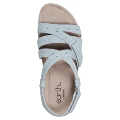 Best Earth Shoes Samsin Round Toe Strappy Casual Flat Sandals Light Blue