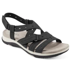 Earth Shoes Samsin Round Toe Strappy Casual Flat Sandals Black