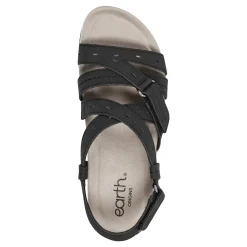 Earth Shoes Samsin Round Toe Strappy Casual Flat Sandals Black