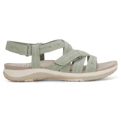 Discount Earth Shoes Samsin Round Toe Strappy Casual Flat Sandals Light Green