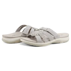 Best Earth Shoes Sassoni Strappy Casual Slip-On Flat Sandals Light Gray