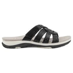 Discount Earth Shoes Sassoni Strappy Casual Slip-On Flat Sandals Black