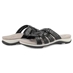 Discount Earth Shoes Sassoni Strappy Casual Slip-On Flat Sandals Black