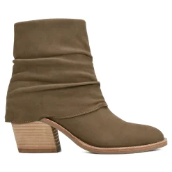 Clearance Earth Shoes Savvy Block Heel Ruched Casual Booties Dark Green