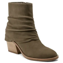 Clearance Earth Shoes Savvy Block Heel Ruched Casual Booties Dark Green