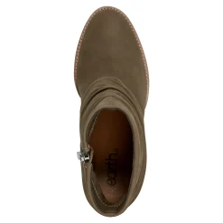 Clearance Earth Shoes Savvy Block Heel Ruched Casual Booties Dark Green