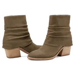 Clearance Earth Shoes Savvy Block Heel Ruched Casual Booties Dark Green
