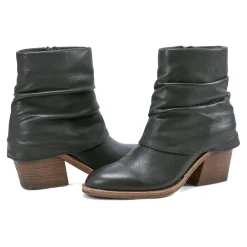 Earth Shoes Savvy Block Heel Ruched Casual Booties Black