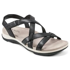 Sale Earth Shoes Sterling Casual Strappy Round Toe Flat Sandals Black
