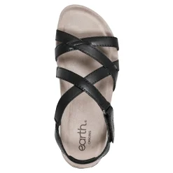 Sale Earth Shoes Sterling Casual Strappy Round Toe Flat Sandals Black