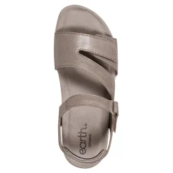 Discount Earth Shoes Sureal Casual Strappy Round Toe Flat Sandals Pewter