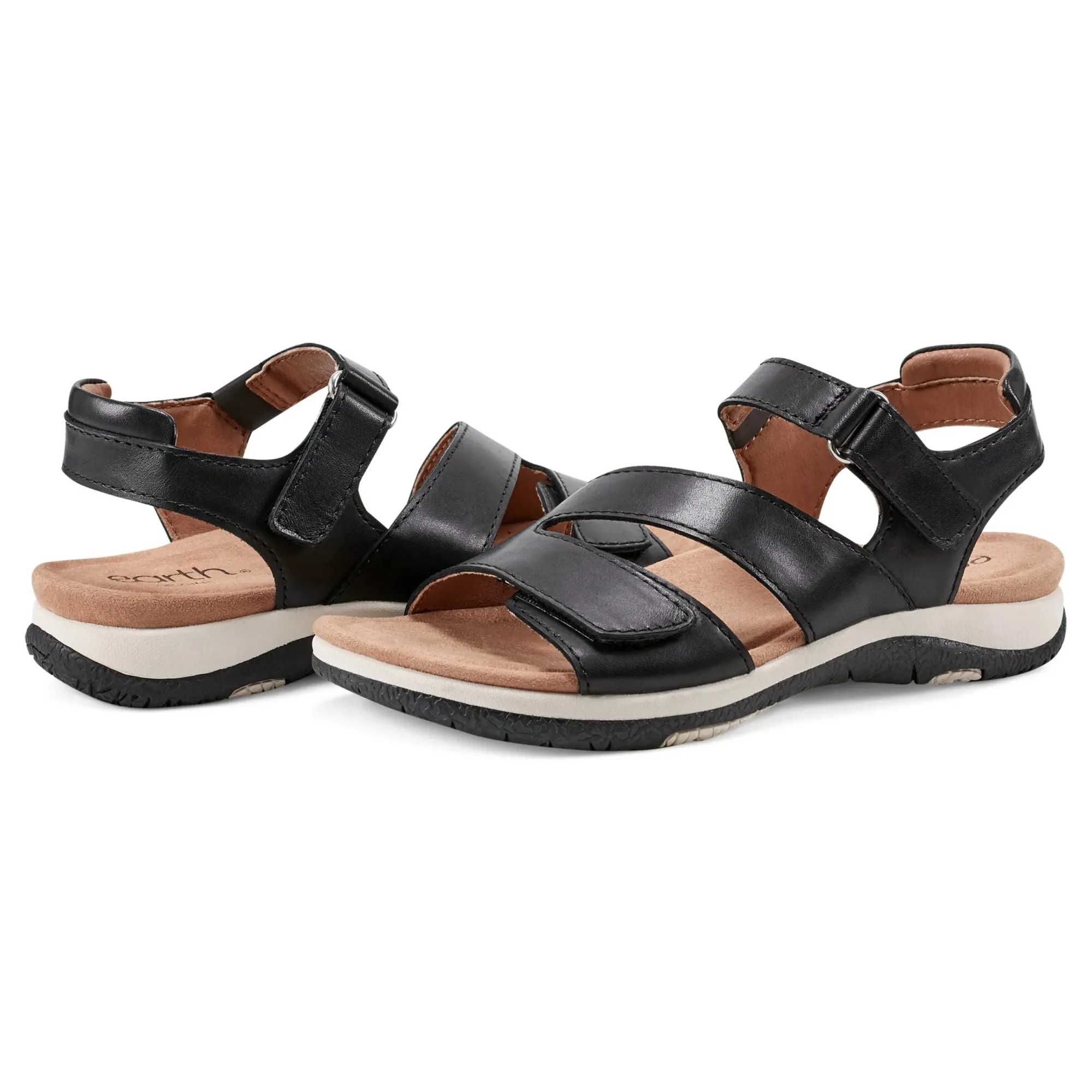 Online Earth Shoes Sureal Casual Strappy Round Toe Flat Sandals Black