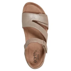 Discount Earth Shoes Sureal Casual Strappy Round Toe Flat Sandals Gold