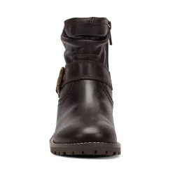Earth Shoes Thrill Ruched Booties Dark Brown Leather