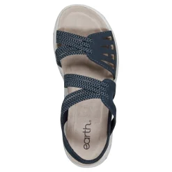 Outlet Earth Shoes Vernon Strappy Slingback Casual Flat Sandals Dark Blue