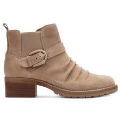 Clearance Earth Shoes Zane Ruched Booties Taupe Suede