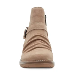 Clearance Earth Shoes Zane Ruched Booties Taupe Suede